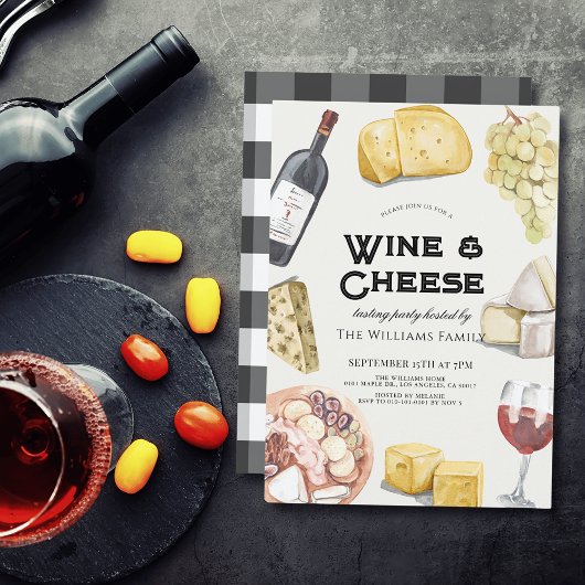 Wijn & Kaas Charcuterie Gingham Proeverijfeest Kaart