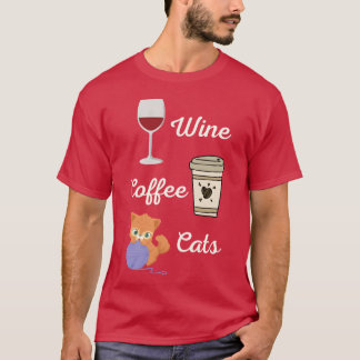 Wijn Koffie Katten 70s vriend T-shirt