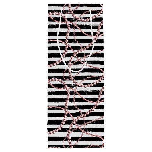Wijn Niet  Strepen met Parels en Kettingen Wijn Cadeautas (Achterkant)
