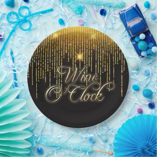 Wijn O'Clock Gold Glitz Papieren Bordje (Feest)