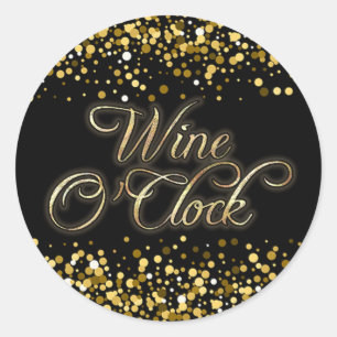 Wijn O'Clock Gouden Sparkle Ronde Sticker