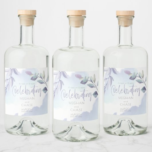 Wijn of bier | Rustige Waterverf Aqua Lila bladere Likeurfles Etiket (Flessen)