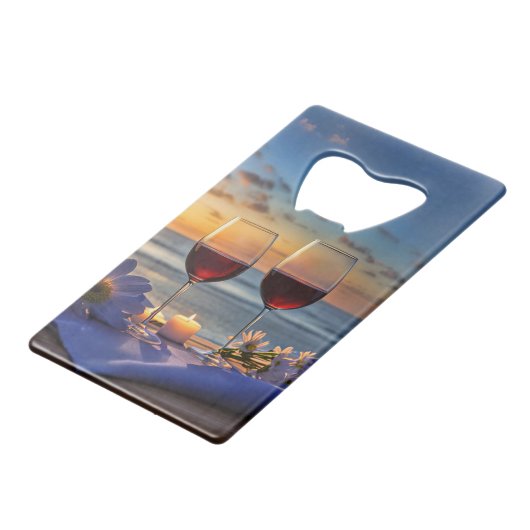 Wijn op het strand kredietkaart flessenopener (Achterkant Gekanteld)