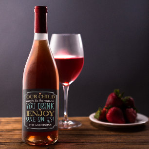 Wijn op ons Kinderen Gezegde Familienaam Custom Etiket