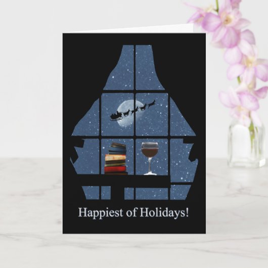 Wijn Prettige Feestdagen Kerst Boeken Kerstman Kaart (Orchidee)