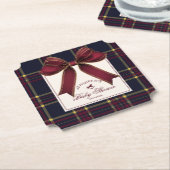 Wijn Red Bow Rocking Horse Plaid Baby shower Kartonnen Onderzetters (Gekanteld)