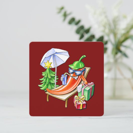 Wijn Red Funny Merry Christmas Chili Tekening Feestdagenkaart (Staand voorkant)