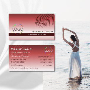 Wijn rood gradiënt palmleder met Logo Professional Visitekaartje