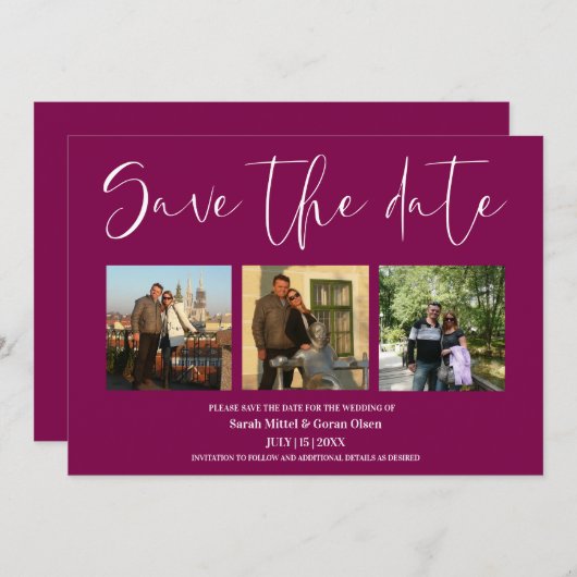 Wijn Rood Paar Foto's Trouwen Save the date (Voorkant / Achterkant)