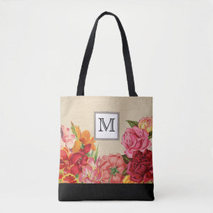 Wijn Roos Rustiek Bloemen Monogram Draagtas