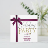 Wijn Satin Ribbon Bow Kerstfeest Kaart (Staand voorkant)