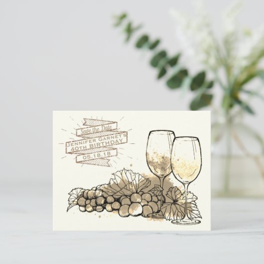 Wijn Save the Date Elegant Verjaardagsfeest Aankondigingskaart (Staand voorkant)