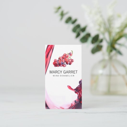 Wijn schenken | Spatten | Wijndruiven en vat Visitekaartje (Staand voorkant)