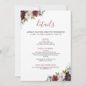 Wijn Thmet Bachelorette Itinerary Invitation Kaart (Achterkant)