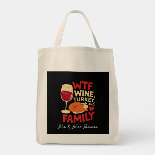 Wijn, Turkije en familie Grappige Thanksgiving Tote Bag