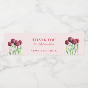 Wijn voor weddenschap Paarse roze alliums voor blo Waterfles Etiket