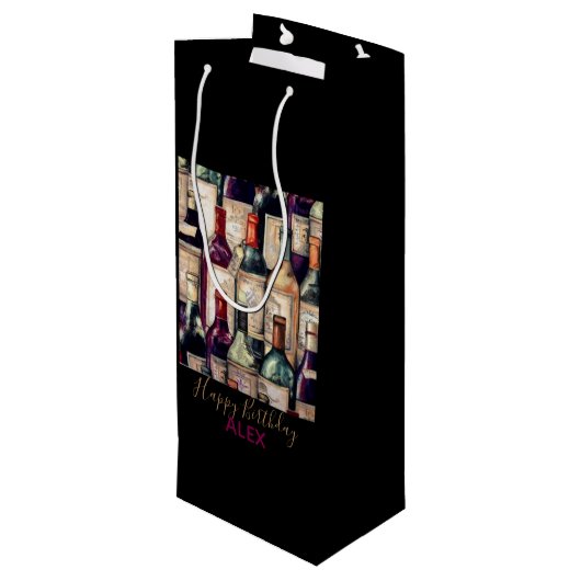 Wijncadeau Bag-Wine Liefhebbers Happy Birthday Wijn Cadeautas (Achterkant Gekanteld)
