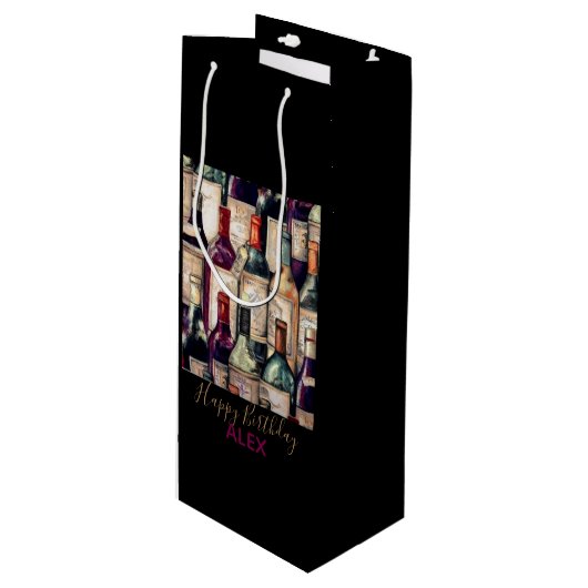 Wijncadeau Bag-Wine Liefhebbers Happy Birthday Wijn Cadeautas (Voorkant Gekanteld)