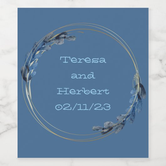 Wijndruiven - Aangepaste bloemen - Goud Blauw Wijn Etiket (Enkel label)