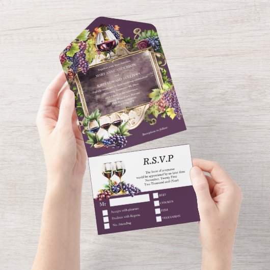  wijnembleem lijst Bourgondische gouddruiven All In One Uitnodiging (Afscheurbaar)