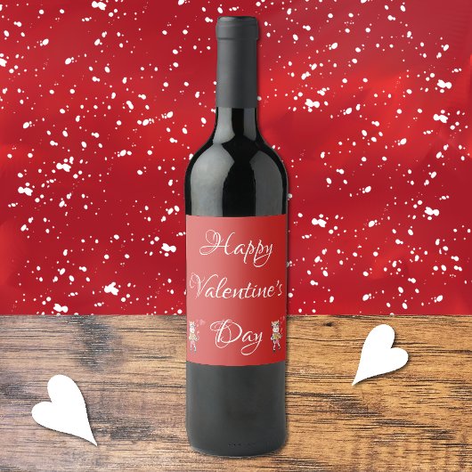 Wijnetiket met rode en witte Valentijnsdag Wijn Etiket