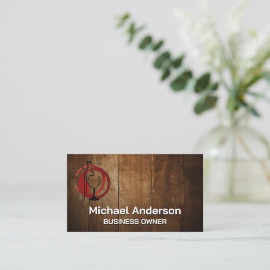 Wijnfles en Glas | Hout Visitekaartje (Staand voorkant)