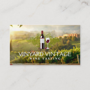 Wijnfles en glas wijngaard visitekaartje
