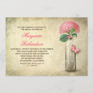 Wijnfles & roze bloemen vrijgezellenfeest nodigt u kaart