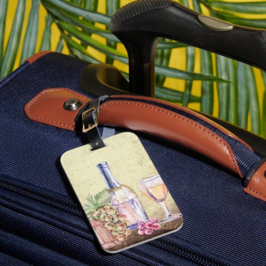 Wijnfles, wijndruiven van wijngaarden Wijnbouw Bagagelabel (Voorkant Insitu 1)