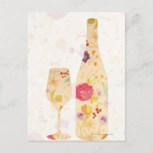 Wijnflesje en glas briefkaart