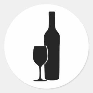 wijnflesje en glazen loogpictogram ronde sticker