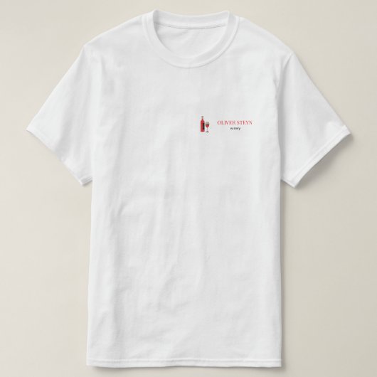 Wijnflesje en wit glas t-shirt (Design voorkant)