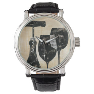 Wijnflesje met twee glazen glazen horloge