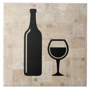 Wijnflesjes en wijnglazen Antiek  zegels Tegeltje