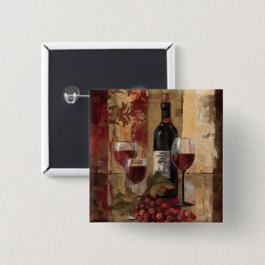 Wijnflesjes en wijnglazen vierkante button 5,1 cm (Voorkant /achterkant)