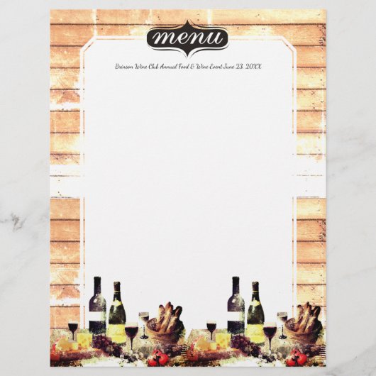 Wijnflesjes gourmet, menu diner letterhead (Voorkant)