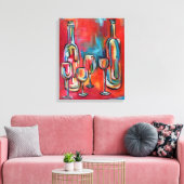 Wijnflessen en glazen Rood Blauw Canvas Afdruk (Insitu (Woonkamer))