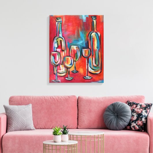 Wijnflessen en glazen Rood Blauw Canvas Afdruk (Insitu (Woonkamer))