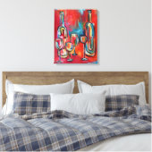 Wijnflessen en glazen Rood Blauw Canvas Afdruk (Insitu (Slaapkamer))