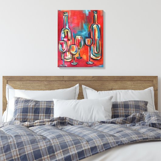 Wijnflessen en glazen Rood Blauw Canvas Afdruk (Insitu (Slaapkamer))