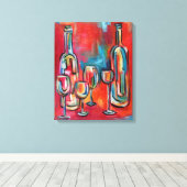Wijnflessen en glazen Rood Blauw Canvas Afdruk (Insitu (Houten vloer))