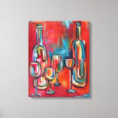 Wijnflessen en glazen Rood Blauw Canvas Afdruk (Voorkant)