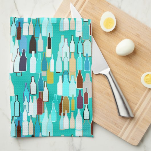 Wijnflessen, meerkleurige flessen, achtergrond tur theedoek (Quarter Fold)