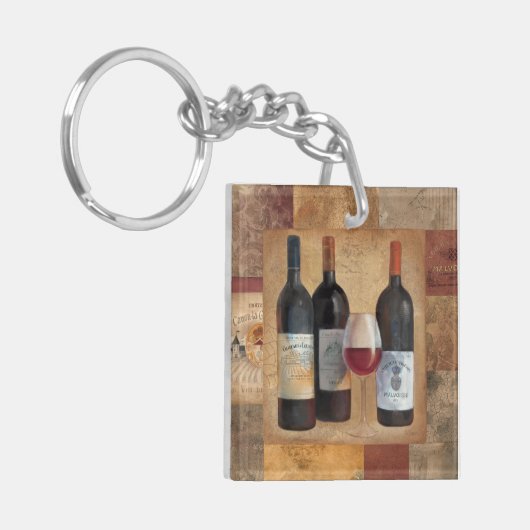 Wijnflessen met glas sleutelhanger (Voorkant Links)