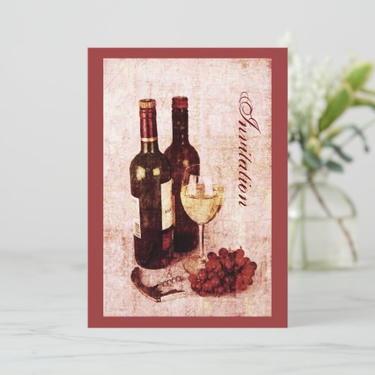 Wijnflessen met uitnodiging voor druiven (Staand voorkant)