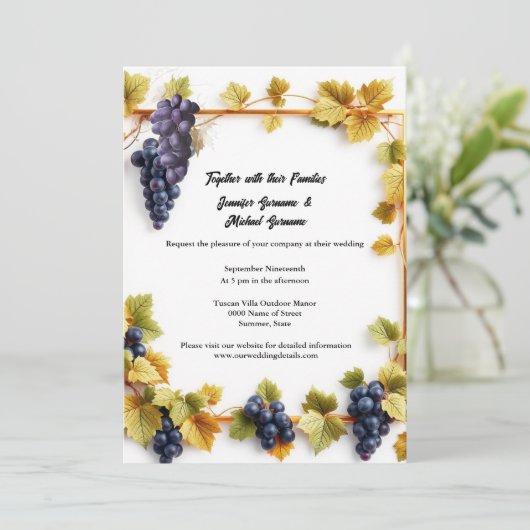 Wijngaard bruiloft herfst herfstdruiven wijnmakeri kaart (Staand voorkant)