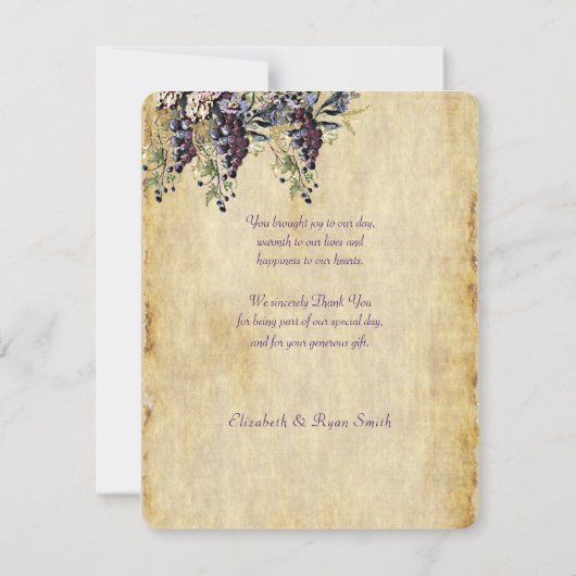 Wijngaard bruiloft, rustieke Waterverf, dank u Bedankkaart (Achterkant)