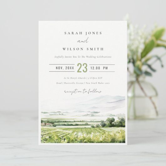 Wijngaard landschap bruiloft met RSVP Kaart (Staand voorkant)