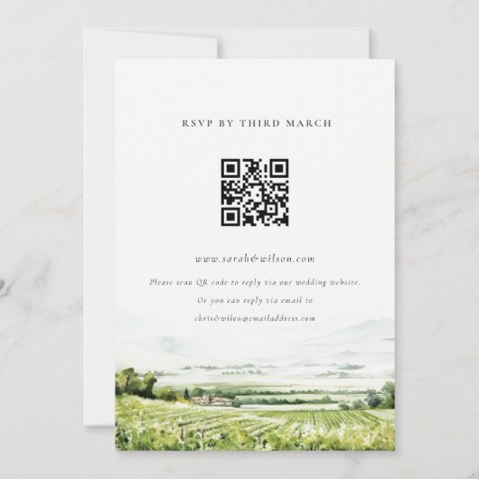 Wijngaard landschap bruiloft met RSVP Kaart (Achterkant)