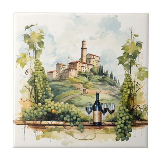 Wijngaard Waterverf Print Tegel Tegeltje (Voorkant)